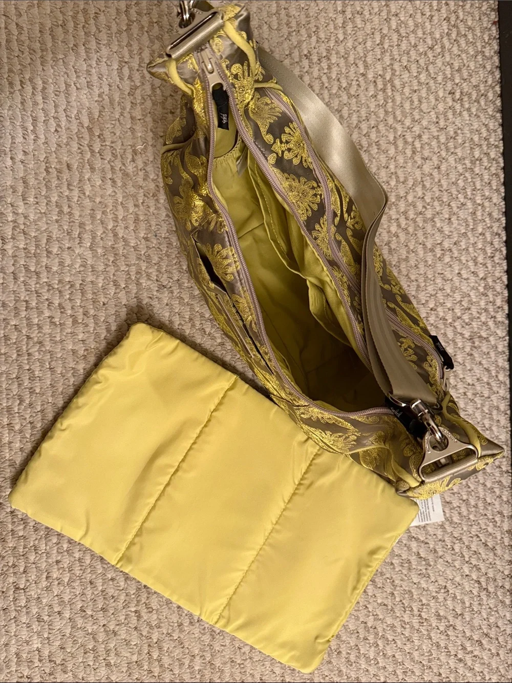Petunia Pickle Bottom Gray and Yellow Jacquard Hobo Diaper Bag